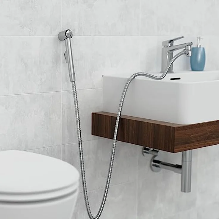 Schütte Waschbecken-Handbrause-Set chromfarben mit Antikalk-Noppen und knickfestem Edelstahl-Brauseschlauch – Bild 7