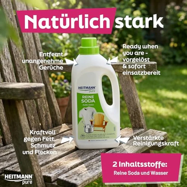 HEITMANN pure Reine Soda Allzweckreiniger, 1 Liter Flüssig, ohne Mikroplastik, 100% Ökostrom, für Haus und Garten – Bild 4