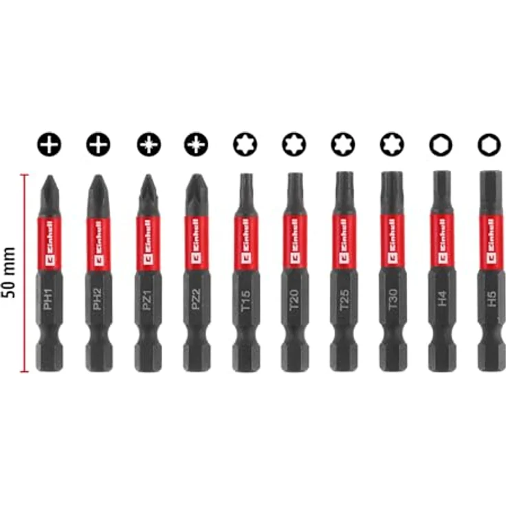 Einhell Impact-Bit-Set, 10-tlg. mit 50-mm-Bits aus S2-Stahl und Karabinerhaken für mobile Anwendungen – Bild 8