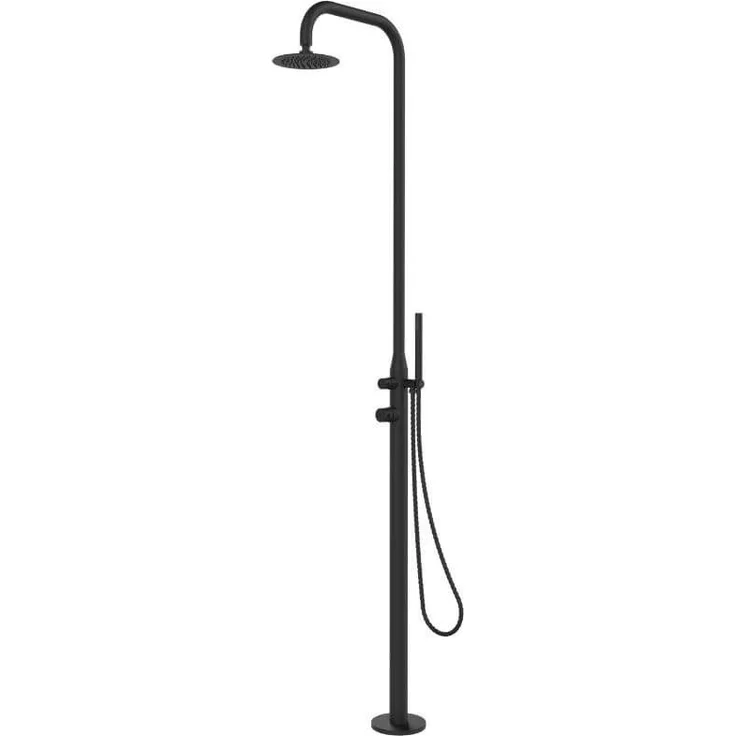 Ideal Eichenwald Gartendusche JUIST, Kalt- und Warmwasser, Edelstahl V4A, schwarz mit großflächigem Duschkopf und Handbrause