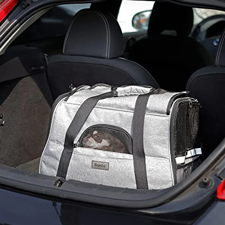 lionto Faltbare Hundetasche Hundebox Reisetasche für Haustiere Hundetransportbox Flugzeugtasche für Hunde, grau – Bild 2