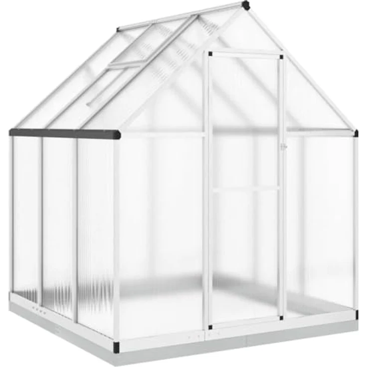 vidaXL Gewächshaus mit Fundamentrahmen Silbern 169x169x202 Aluminimum, wetterbeständiger Rahmen, UV-beständige Platten – Bild 1