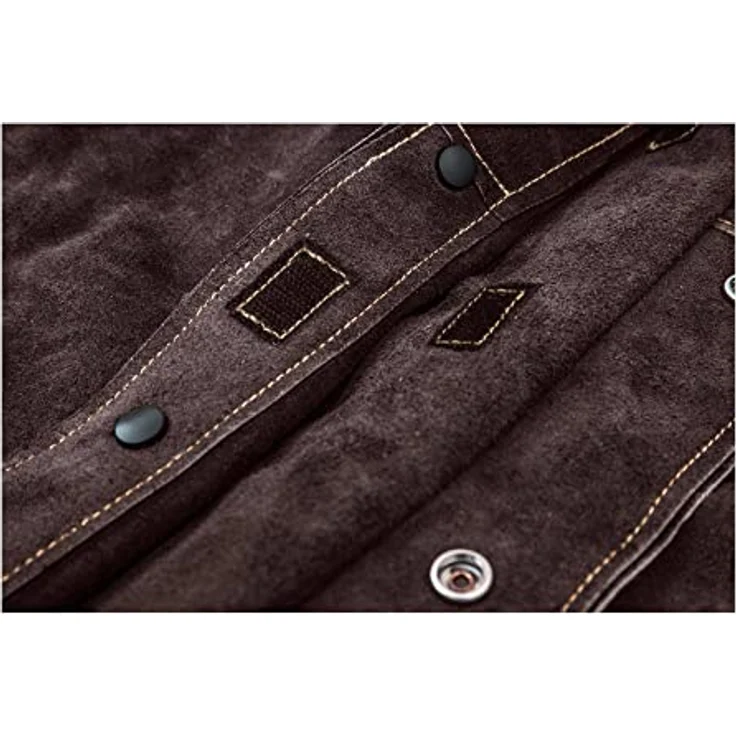 Stamos Welding Schweißerjacke Arbeitsjacke Schweißerschutzjacke SWJ01XL (Größe XL, Rinderleder, flammfest, hitzebeständig, stromschlagisolierte Druckknöpfe) Dunkles Khaki – Bild 2