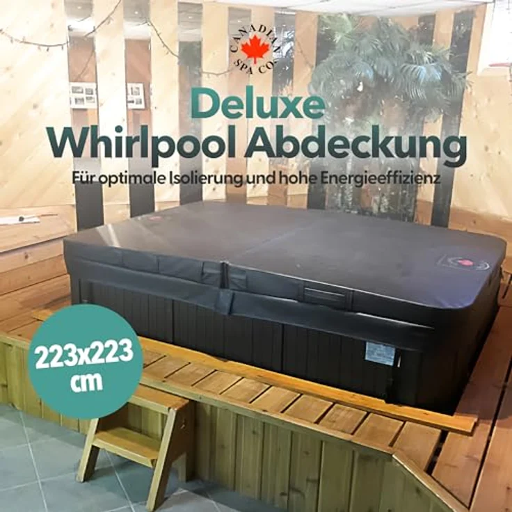 Canadian Spa Company Whirlpool-Abdeckung, Grau, Quadratisch 223x223 cm, mit Effektiver Wärmedämmung und Sicherheitsgurten – Bild 2