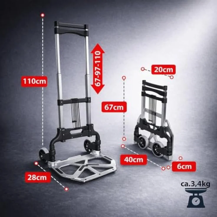 BigDean Klappbare Sackkarre aus Aluminium, Transportkarre bis 70 kg mit 110 cm Teleskopgriff, Anti-Rutsch-Pads und 2 Expanderseilen, 3,4 kg Leichtgewicht, Soft-Räder – Bild 2