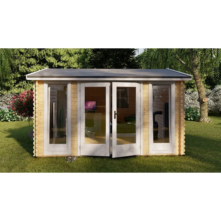 Finn Art Blockhaus Gartenhaus York 11, 4x4m Holz mit 40mm Wandstärke, 28mm Fußboden, ohne Dacheindeckung