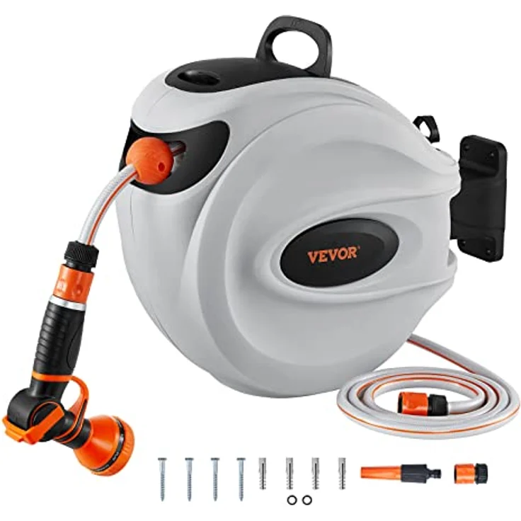 VEVOR Schlauchtrommel 20mx12mm Schlauchaufroller Wasser 180° Schwenkbar Wand-Schlauchbox mit Aufwickelstopper und Wandhalterung Wasserschlauchtrommel Gartenschlauch zum Gießen Autowaschen Reinigen – Bild 1