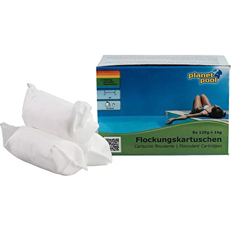 Planet Pool Flockungskartuschen, 1 kg, gepresstes Flockmittel zur Verbesserung der Filterwirkung, 8 Kartuschen à 125 g – Bild 1