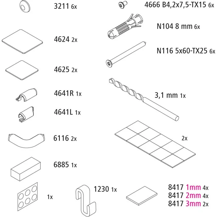 Kermi EBLI035 Set Montagekleinteile, geeignet für Badewannen & Duschen, 2539336