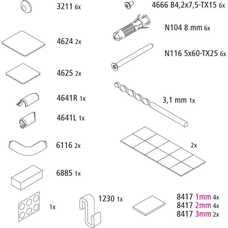 Kermi EBLI035 Set Montagekleinteile, geeignet für Badewannen & Duschen, 2539336