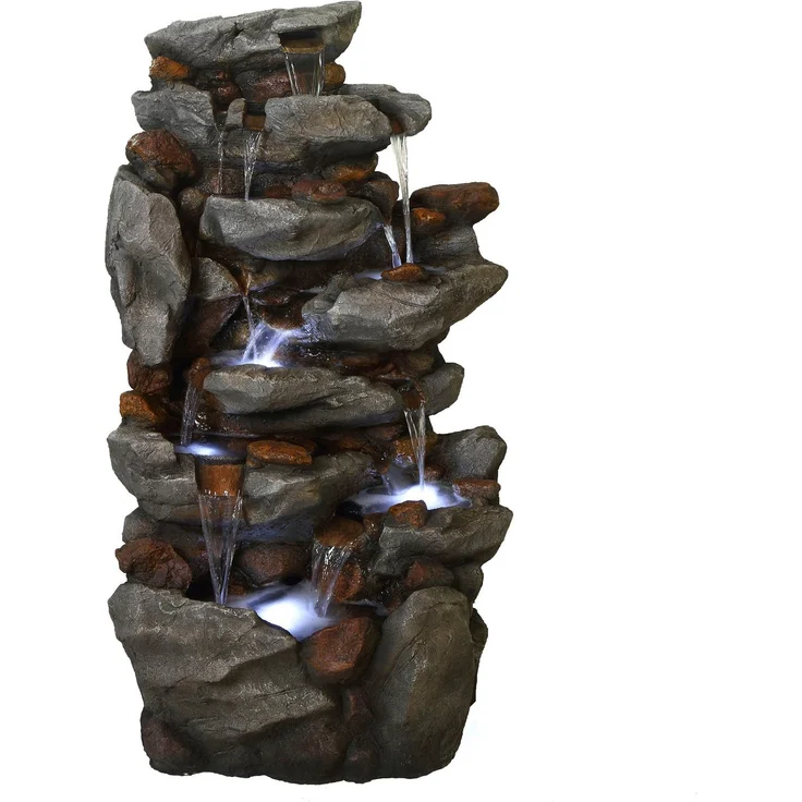 AcquaArte Gartenbrunnen Wasserfall BONORVA, Komplettset mit LED-Beleuchtung, Pumpe und wetterfestem Material