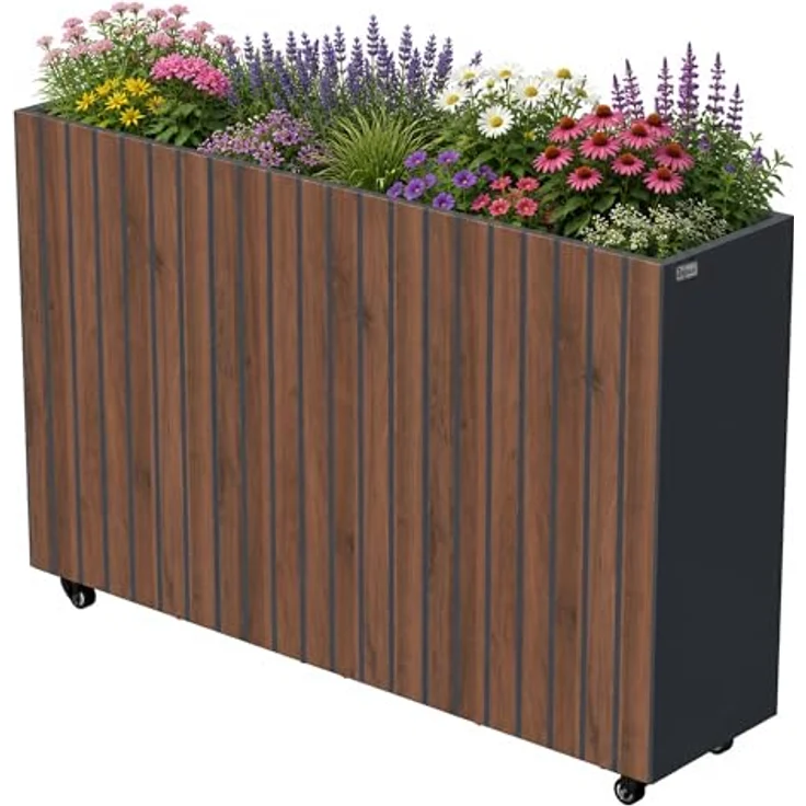 Zelsius Hochbeet verzinkter Stahl mit Rollen, 120 x 30 x 80 cm, Anthrazit RAL 7016, witterungsbeständig, Pflanzenhöhe wählbar – Bild 1
