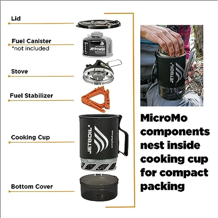 Jetboil MicroMo, Gaskocher mit 0,8 L FluxRing-Topf, stufenloser Regler und Piezozündung, leicht und kompakt – Bild 5