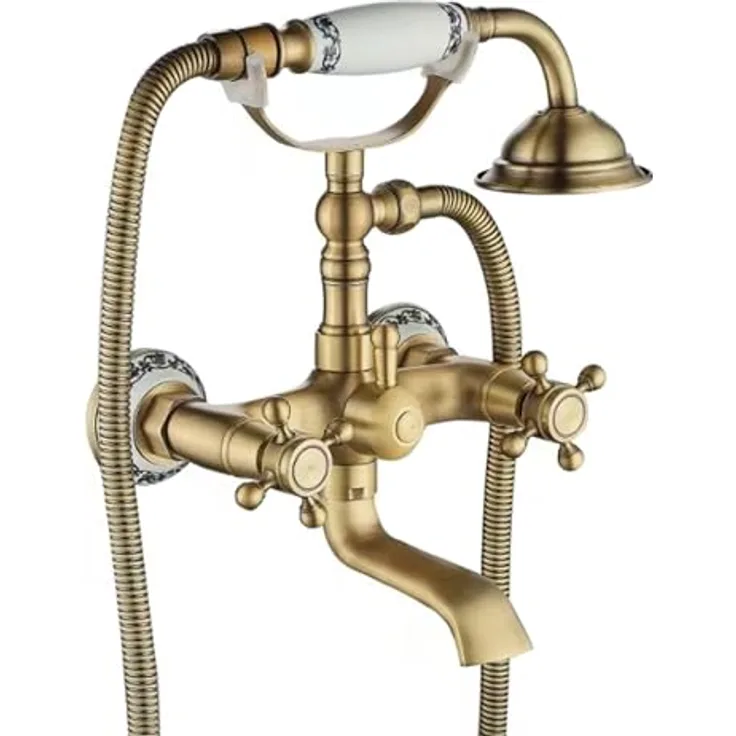 Rea Badewannenarmatur Rustico Gold, Komplettset mit Handbrause, modern - 15X21X24,5CM