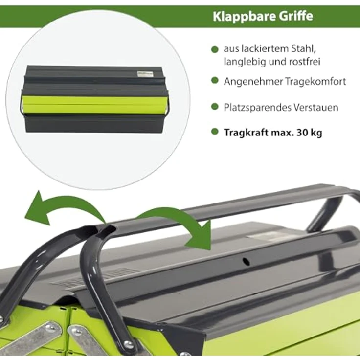 TRUTZHOLM Werkzeugkoffer Werkzeugkiste 53x20x21cm 5 Fächer aus Stahl lackiert klappbarer Griff – Bild 5
