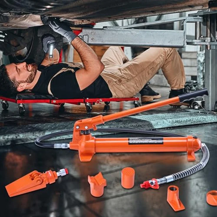 VEVOR Hydraulikzylinder Bausatz, tragbarer hydraulischer Wagenheber 10 t mit 1,4 m Ölschlauch, Autokarosserierahmen-Reparaturset im robusten Aufbewahrungskoffer, orange – Bild 8