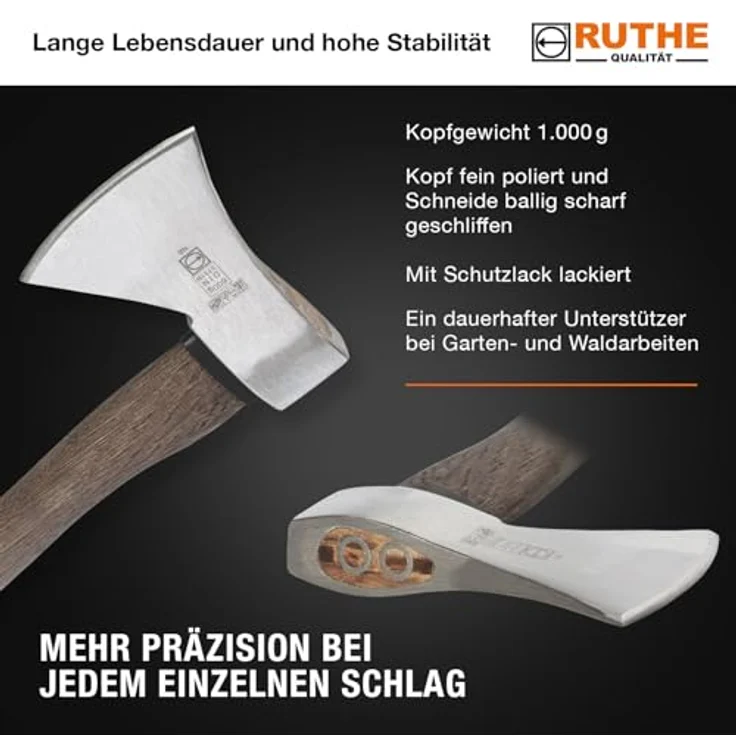 Ruthe Beil 1000 g mit Hickorystiel, silber / braun, 40 x 5 x 5 cm – Bild 4