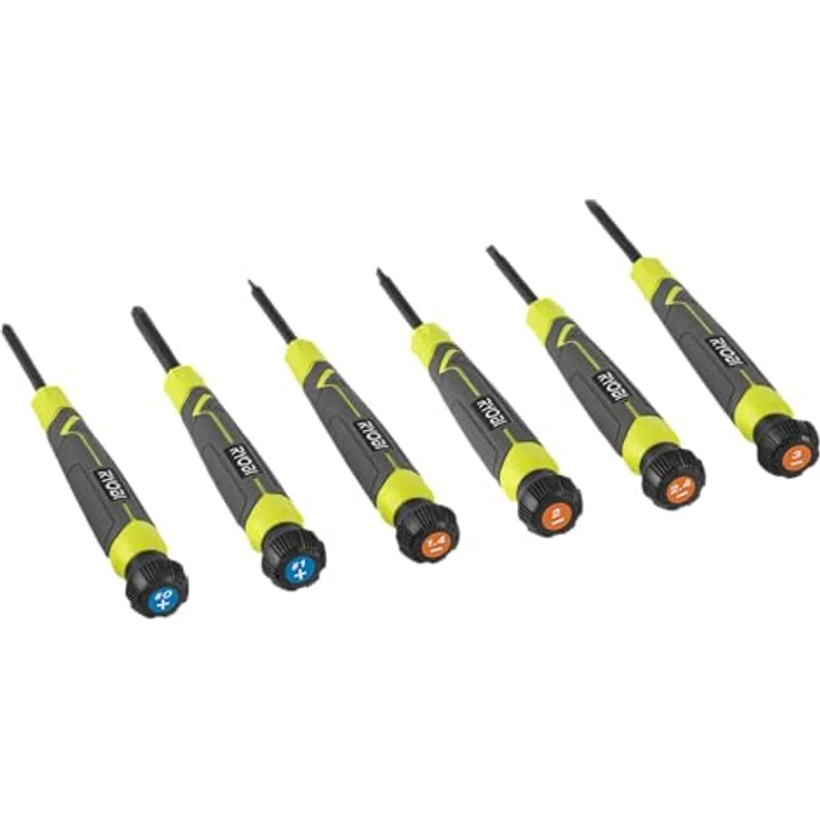 RYOBI Präzisionsschraubendreher-Set RHSDSPC6, 6-tlg. mit magnetischen Aufsätzen und drehbarer Kappe für optimale Kontrolle – Bild 2