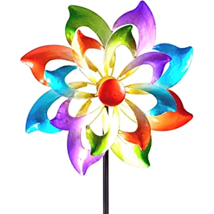 Buntes Windrad Blume für den Garten aus Metall Windspiel Windmühle 122 cm – Bild 2
