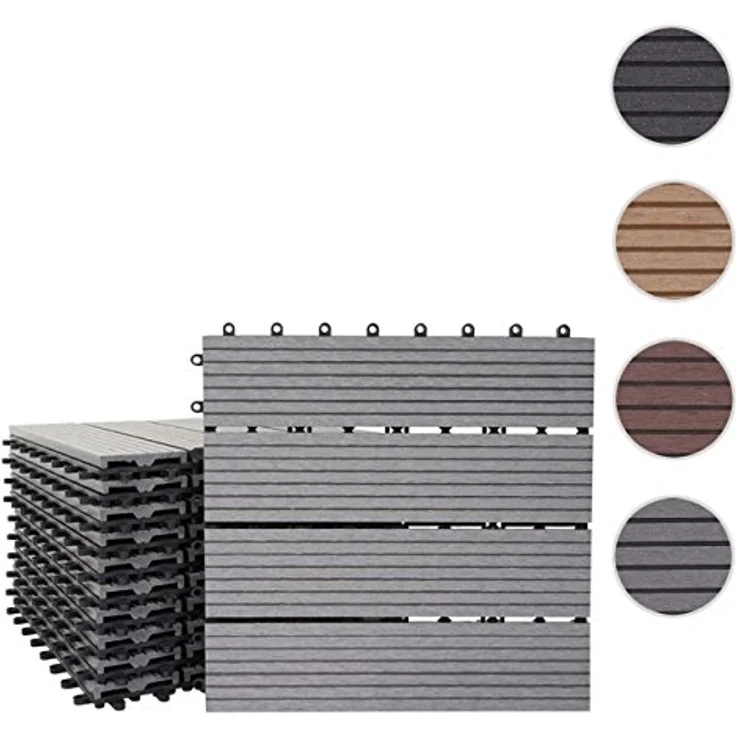 WPC Bodenfliese Rhone, Holzoptik Balkon-Terrasse, 11x je 30x30cm 1qm Basis, grau linear – Bild 10