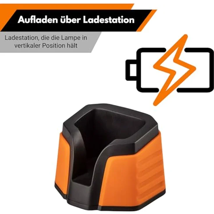 NEO TOOLS Akku-Werkstattlampe 500 lm COB LED, 2 in 1 Lampe mit Sockel und Ladegerät, Arbeitsleuchte mit Magnet und Haken, 3,7 V Li-Ion-Akku 2600 mAh – Bild 4