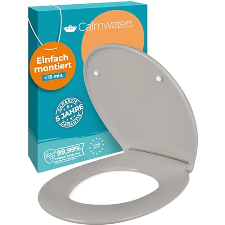 Calmwaters WC Sitz Premium Manhattan-Grau, Absenkautomatik, antibakteriell, abnehmbar, Duroplast, 250 kg Tragkraft, Modell 26LP6140 – Bild 1