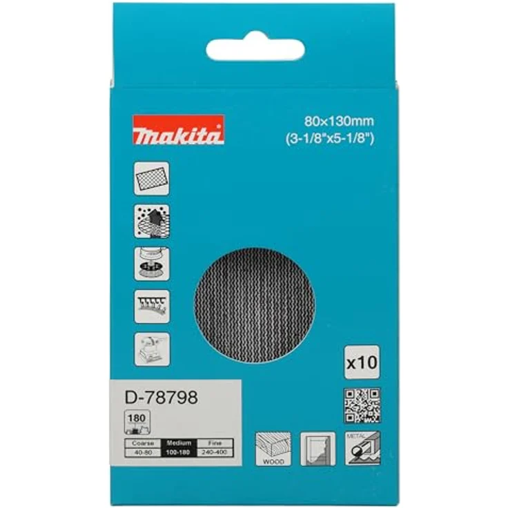 Makita Netzschleifmittel 80x130 mm A180, mittlere Körnung aus weißem Aluminiumoxid mit Klett-Aufnahme – Bild 4
