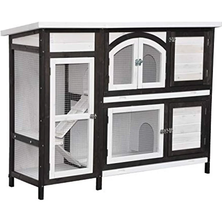 nanook Kaninchenstall Hasenstall XXL Meerschweinchenstall draußen Outdoor für 2 Hasen Volierendraht wetterfest Jumbo 138 x 48 x 109 cm, dunkelbraun/weiß – Bild 1