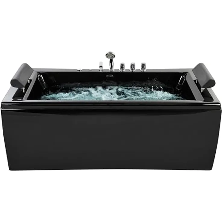 Whirlpool-Badewanne Schwarz mit Armaturen Farblichttheraphie 172 x 83 cm Modern