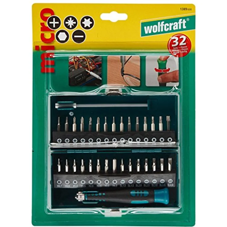 Wolfcraft Micro-Bit-Box für kleine Schrauben, 32-tlg. mit Solid-Bits für Schlitz, Kreuzschlitz, TORX und Innensechskant, kompakte Metallkassette – Bild 5