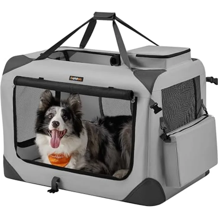 Feandrea Hundebox faltbar, Transportbox Hund, XL, Netzstoff, atmungsaktiv, rauchgrau