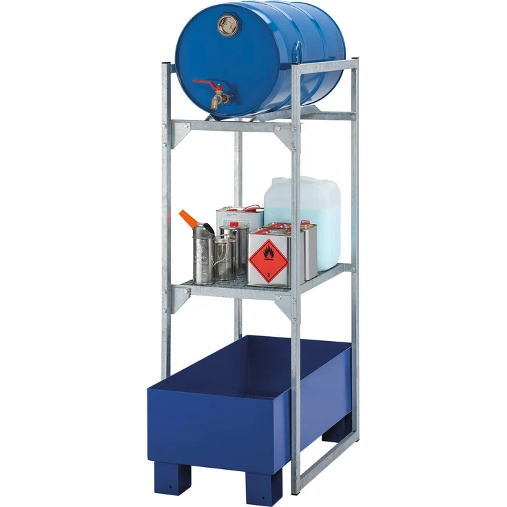 Cemo Regal "120" mit Fassauflage und Gitterrost, feuerverzinkter Stahl, 82 x 131 x 45 cm, GFK-Auffangwanne 65 Liter