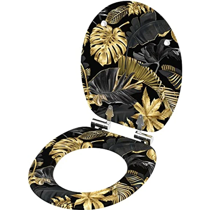 Sanilo WC Sitz Golden Leaves, Hochwertiger Holz-Toilettendeckel mit Absenkautomatik und antibakterieller Oberfläche – Bild 4