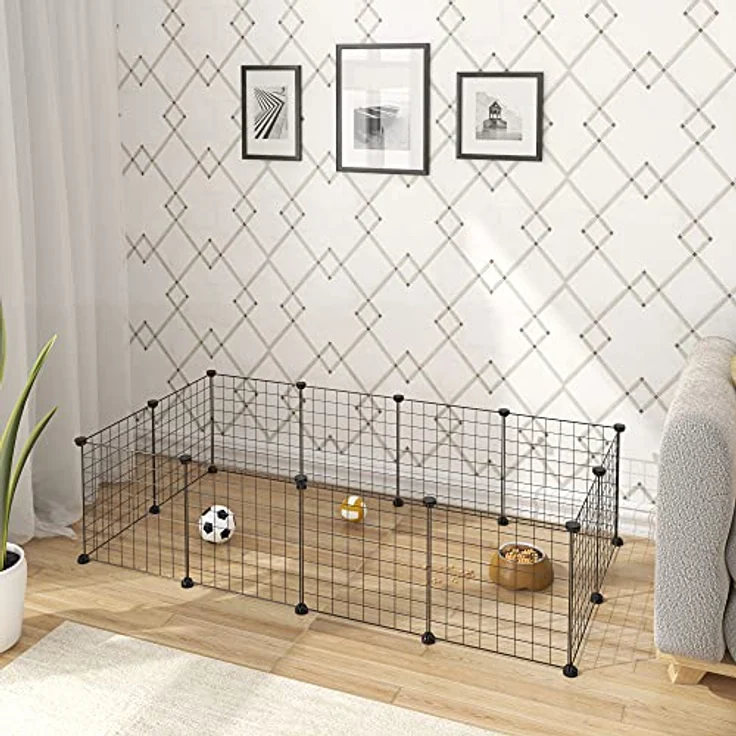 EUGAD Freigehege für Kaninchen 36cm hoch Indoor, Freilaufgehege Kaninchen draußen, Meerschweinchen gehege innen, Kleintiergehege Metallgitter, Gehege für Kleintiere DIY 142x36x72cm L – Bild 3