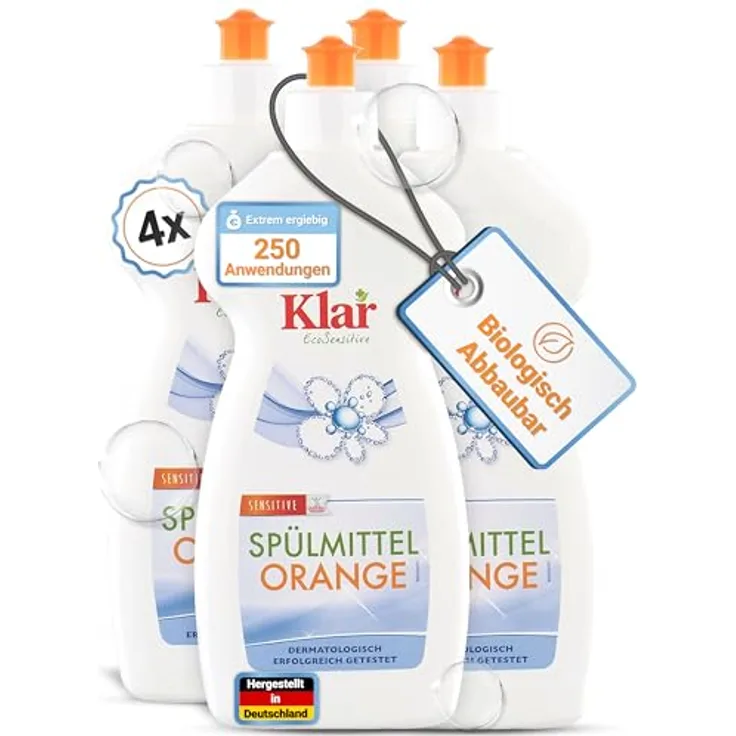 Almawin Klar Spülmittel, Orange, 500ml, Geschirrspülmittel mit natürlichem ätherischen Orangenöl