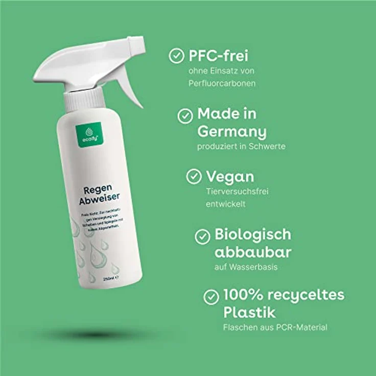 eco:fy Regen Abweiser für Scheiben Spiegel Helmvisiere mit Abperleffekt und Schmutzabweisung Scheibenversiegelung Glasversiegelung Regenabweiser (0,25 Liter) – Bild 4