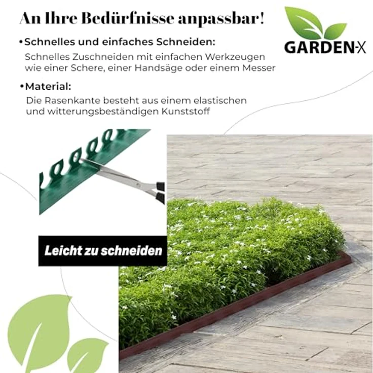 GARDENIX Flexible Rasenkante Kunststoff, wetterbeständige Beeteinfassung rund in Grün, 10 m, 20 Erdanker, 4 cm Höhe – Bild 3