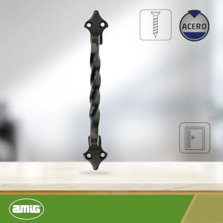 Amig Türgriff Modell 1002, 182 mm aus schwarzem Stahl, ohne Platte, inklusive Schrauben – Bild 5