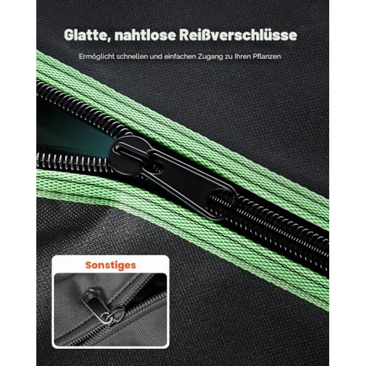 VEVOR Growzelt HX12060180, 120x60x180 cm Indoor-Pflanzenzelt aus 600D hochreflektierendem Mylar mit Beobachtungsfenster und Bodenwanne, für Obst, Blumen & Gemüse, Schwarz + Grün – Bild 4