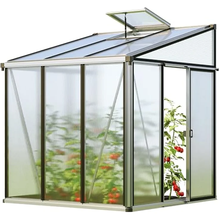 GFP Gewächshaus Anlehngewächshaus Ella 33 - Aluminium - 199x194 cm - 16 mm Polycarbonat-Platten, langlebige PC-Platten, stabile Aluminiumkonstruktion, integrierte Dachrinne - Silber – Bild 1