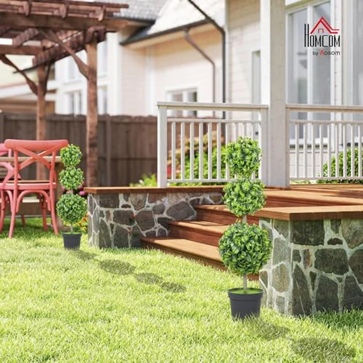 HOMCOM 2er Set Künstlicher Buchsbaum, 100 cm hohe Kunstpflanze mit UV-Schutz, Pflegefrei, ideal für Wohnzimmer, Schlafzimmer und Garten – Bild 2