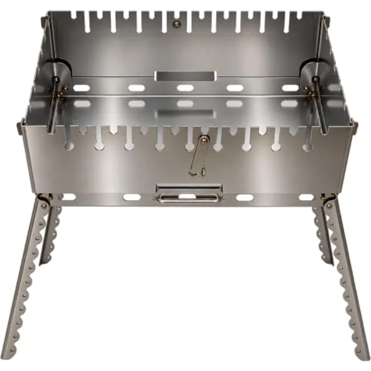 GOROCH Mangal Grill für 10 Spieße, klappbarer Schaschlikgrill aus 2 mm Edelstahl mit Faltbeinen, für Camping & Outdoor, kompakt 50 × 30 × 6 cm – Bild 2