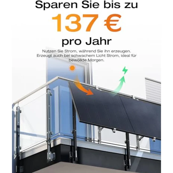 EcoFlow STREAM Balkonkraftwerk, 800 W Mikrowechselrichter mit 2 × 450 W PV Solarpanels und Halterung, 0% MwSt. – Bild 3