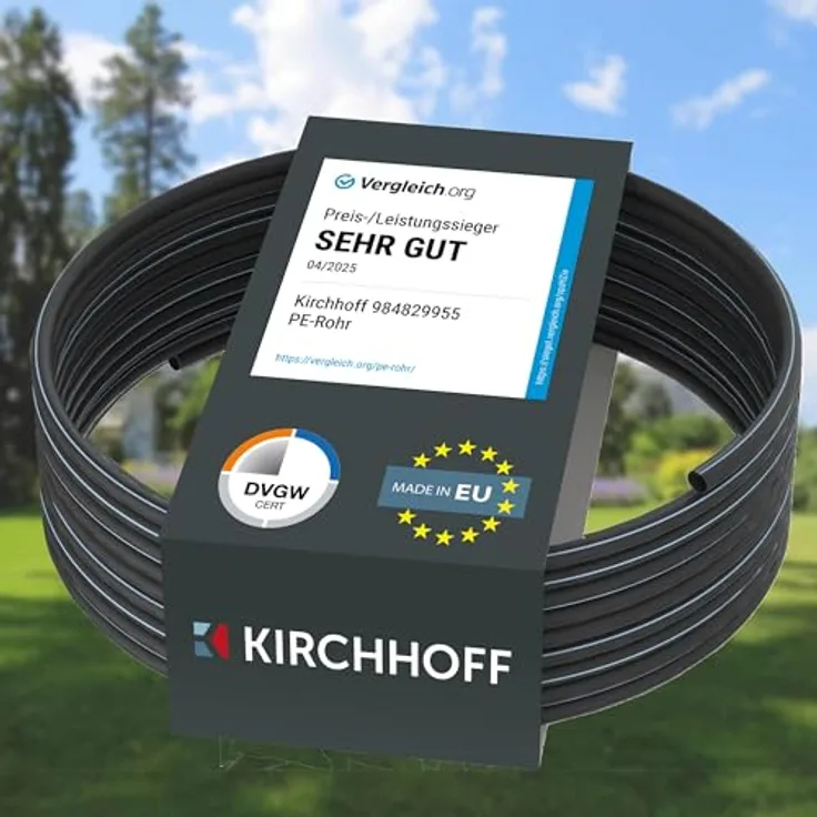 Kirchhoff HDPE Wasserleitung 25 mm x 12,5 m für Gartenbewässerung | DVGW geprüft, Trinkwasser geeignet, Made in EU