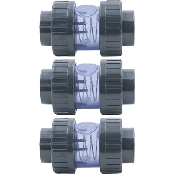 HAF 3x PVC Rückschlagventil Transparent 50mm | Klebemuffe x Klebemuffe | Kegelrückschlagventil aus grauem PVC | PN16 für Rohrverrohrung & Teich
