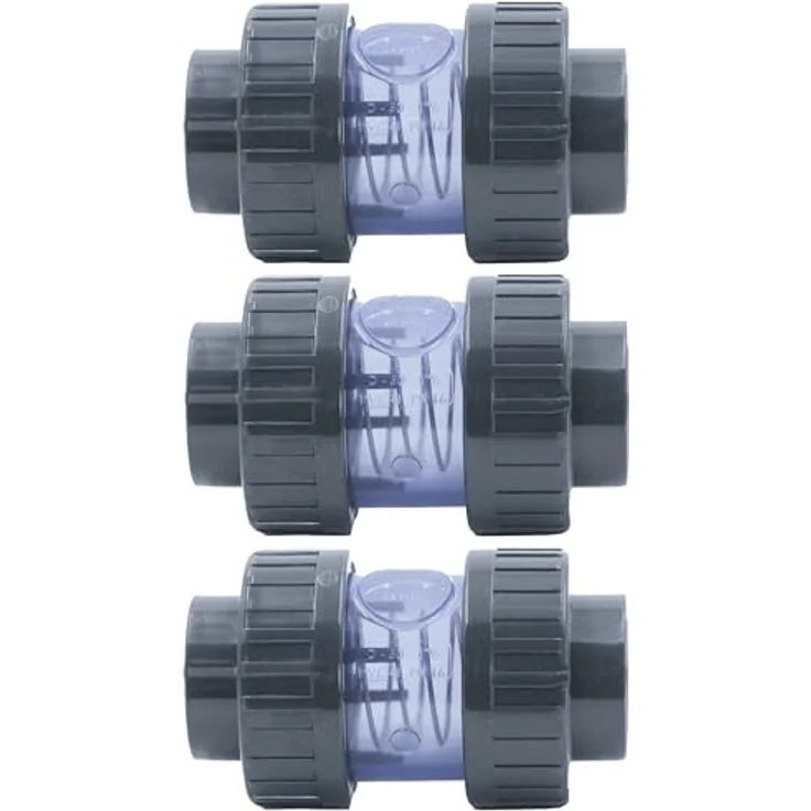 HAF 3x PVC Rückschlagventil Transparent 50mm | Klebemuffe x Klebemuffe | Kegelrückschlagventil aus grauem PVC | PN16 für Rohrverrohrung & Teich – Bild 1