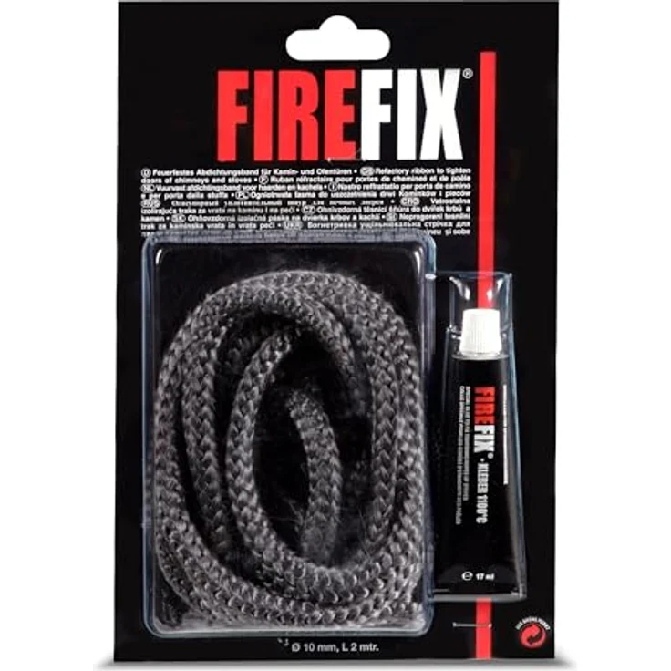 FIREFIX Ofendichtschnur 2044, Keramikkordel ø 10mm, grau, 2m mit hitzebeständigem Kleber bis 1100 °C für Kaminofen – Bild 1