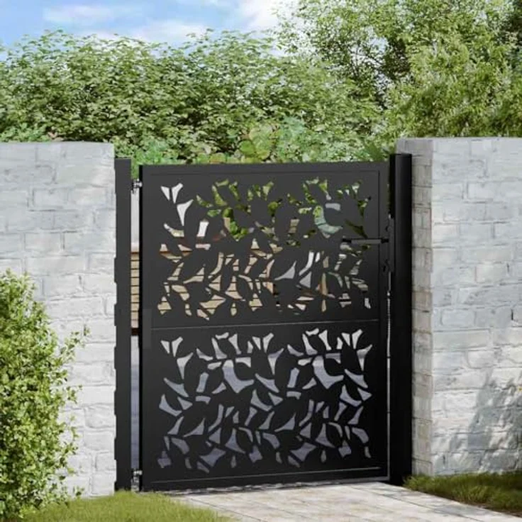 vidaXL Gartentor Schwarz 105x105 cm Stahl Blatt-Design, Abschließbar mit 3 Schlüsseln – Bild 2