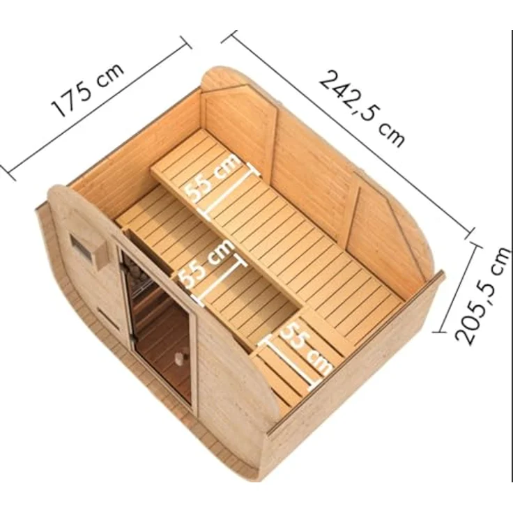 Karibu Würfelsaunahaus Louisa Plus, Innensauna mit 9 kW Saunaofen, naturbelassen, 3 Bänke, Steck-Schraub-System – Bild 2
