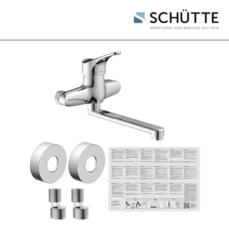 Schütte Spültischarmatur Attica, schwenkbarer Wasserhahn für Wandmontage, Hochdruck, Chrom, 270 mm Ausladung – Bild 6